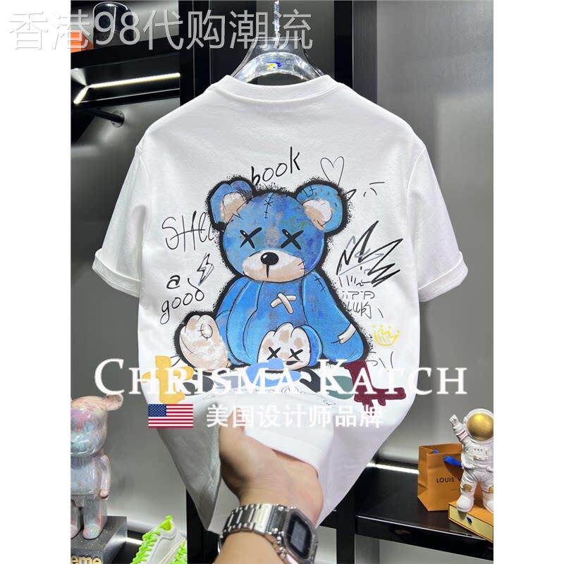 出口美国⭐Chrisma Katch~卡通小熊印花宽松短袖新款圆领百搭上衣