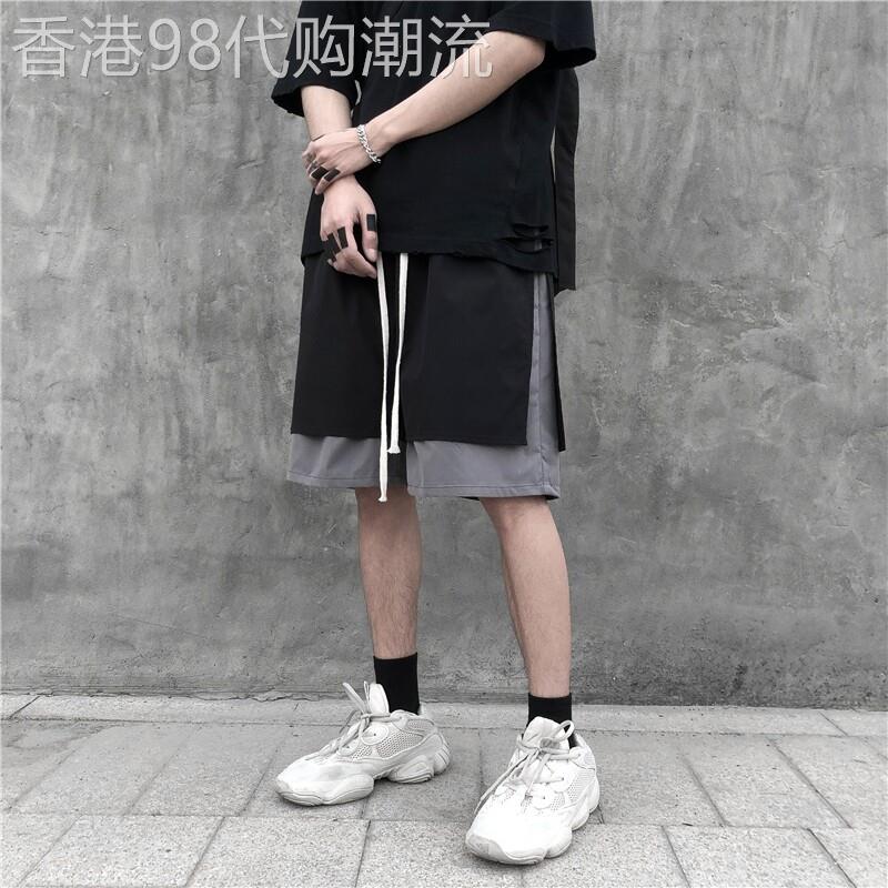 休闲短裤男潮牌夏季外穿宽松冰丝运动五分裤子假两件篮球休闲短裤