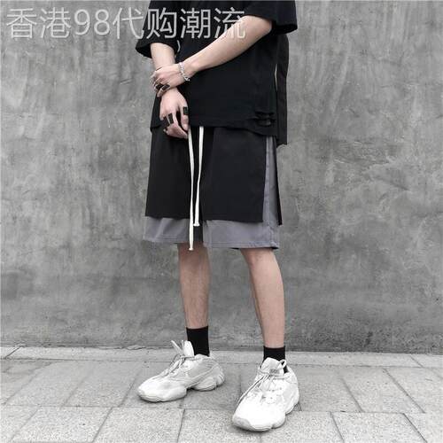 休闲短裤男潮牌夏季外穿宽松冰丝运动五分裤子假两件篮球休闲短裤