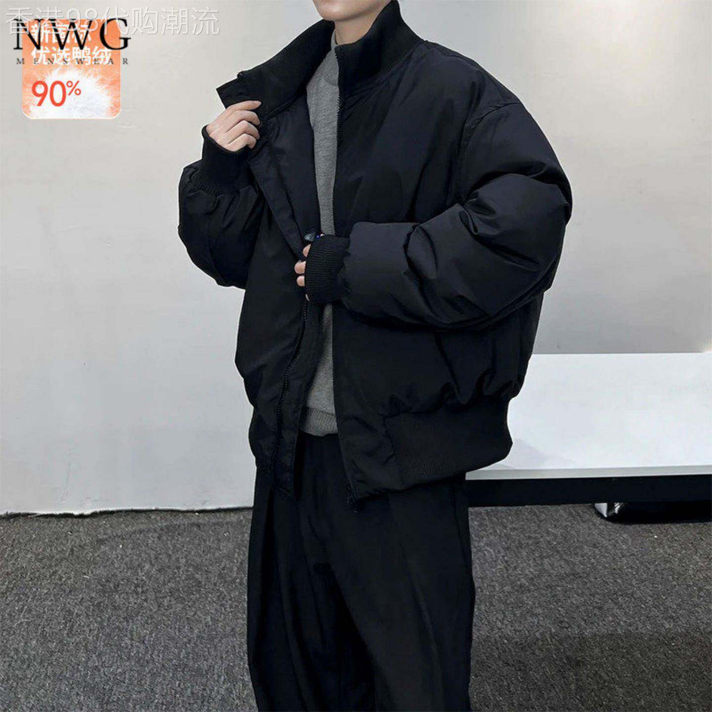 短款羽绒棉服男冬季新款夹棉加厚美式廓形立领棒球服休闲飞行夹克