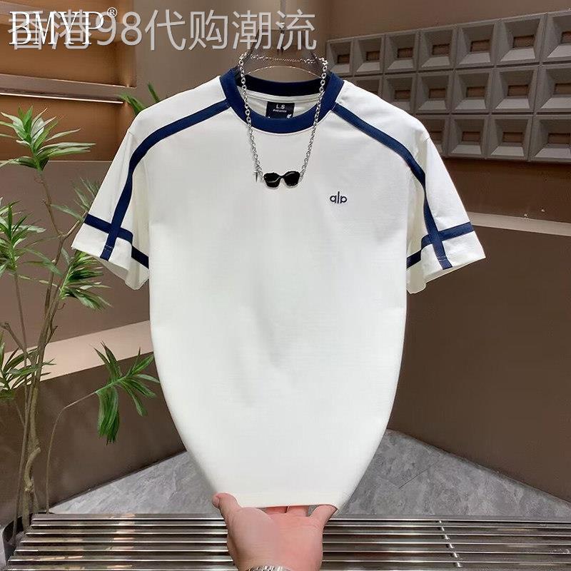 韩版短袖t恤男夏季薄款圆领休闲半袖拼接宽松设计感透气体恤男款