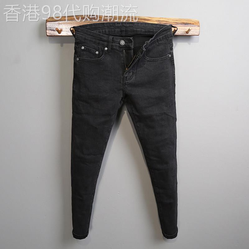 港风复古做旧水洗黑牛仔裤男春新品简约弹力小脚修身精品九分裤jz