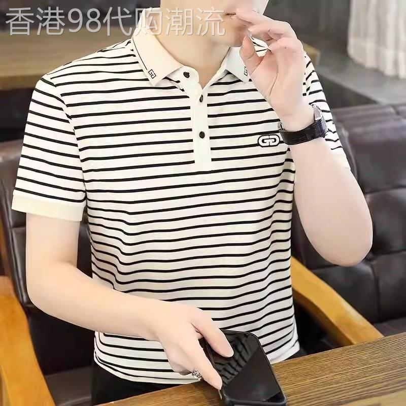 潮牌夏季条纹polo衫男短袖上衣薄款韩版翻领t恤休闲半袖海魂衫