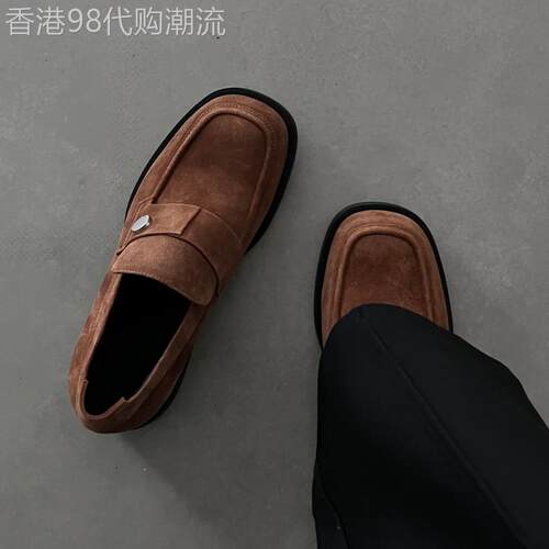 老钱风乐福鞋棕色休闲外穿懒人一脚蹬2025秋季新款覆古方头德比鞋
