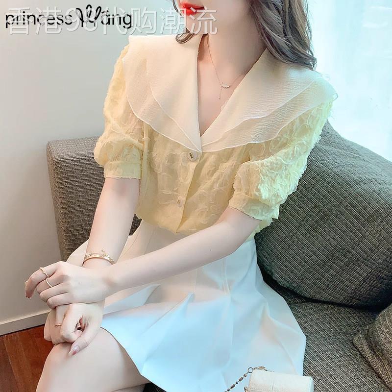 别致漂亮雪纺衬衫女夏季2026新款洋派时尚显瘦短袖小衫女宽松减龄