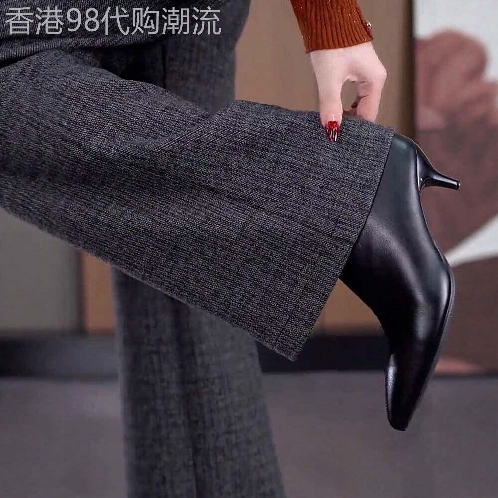 2026秋冬季女士直筒裤高腰显瘦松紧腰加绒裤子弹力大码窄版阔腿裤
