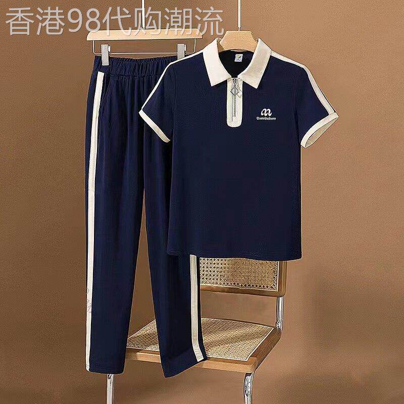 韩国休闲运动套装女夏季2025新款时尚洋气短袖长裤减龄纯棉两件套