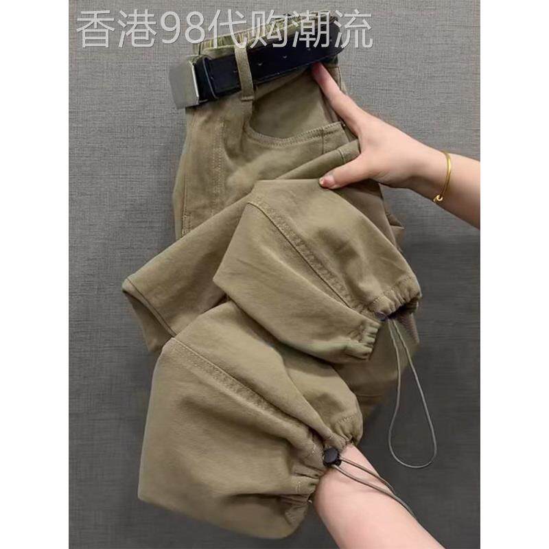 水洗棉工装裤女士春秋欧货高腰百搭小脚哈伦裤宽松显瘦休闲运动裤