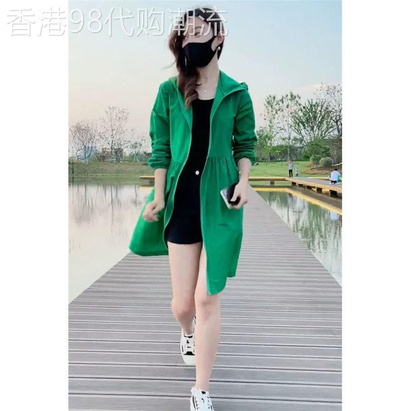 中长版防晒衣女款欧货玫红色薄款休闲收腰宽松气质百搭户外防晒服
