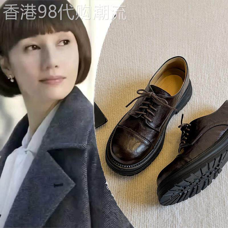 英国真皮厚底乐福鞋女秋冬2026新款百搭系带工作鞋英伦风小皮鞋子