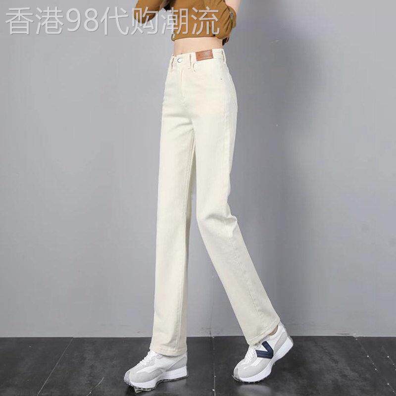 潮牌米白色直筒牛仔裤女2026新款直筒浅色小个子显瘦窄版烟管裤子