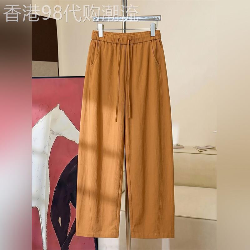 潮牌冰丝九分阔腿裤女夏季薄款大尺码胖mm八分莱赛尔天丝亚麻弯刀