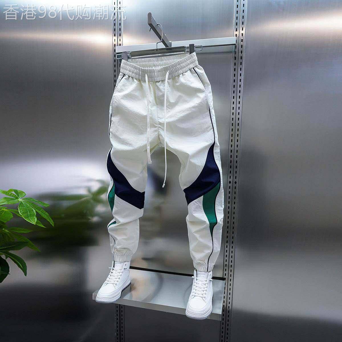 休闲裤男士夏季2026新款潮牌薄款拼色松紧腰哈伦裤运动休闲束腿裤