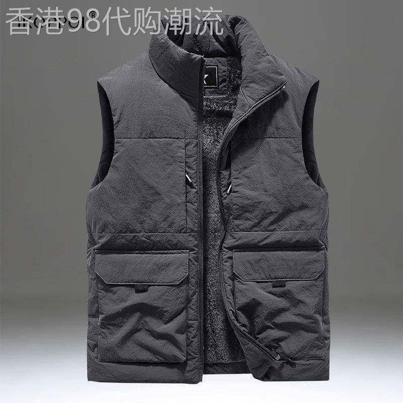 潮牌背心马甲男士秋冬季加绒加厚大码外穿马夹多口袋保暖工装外套