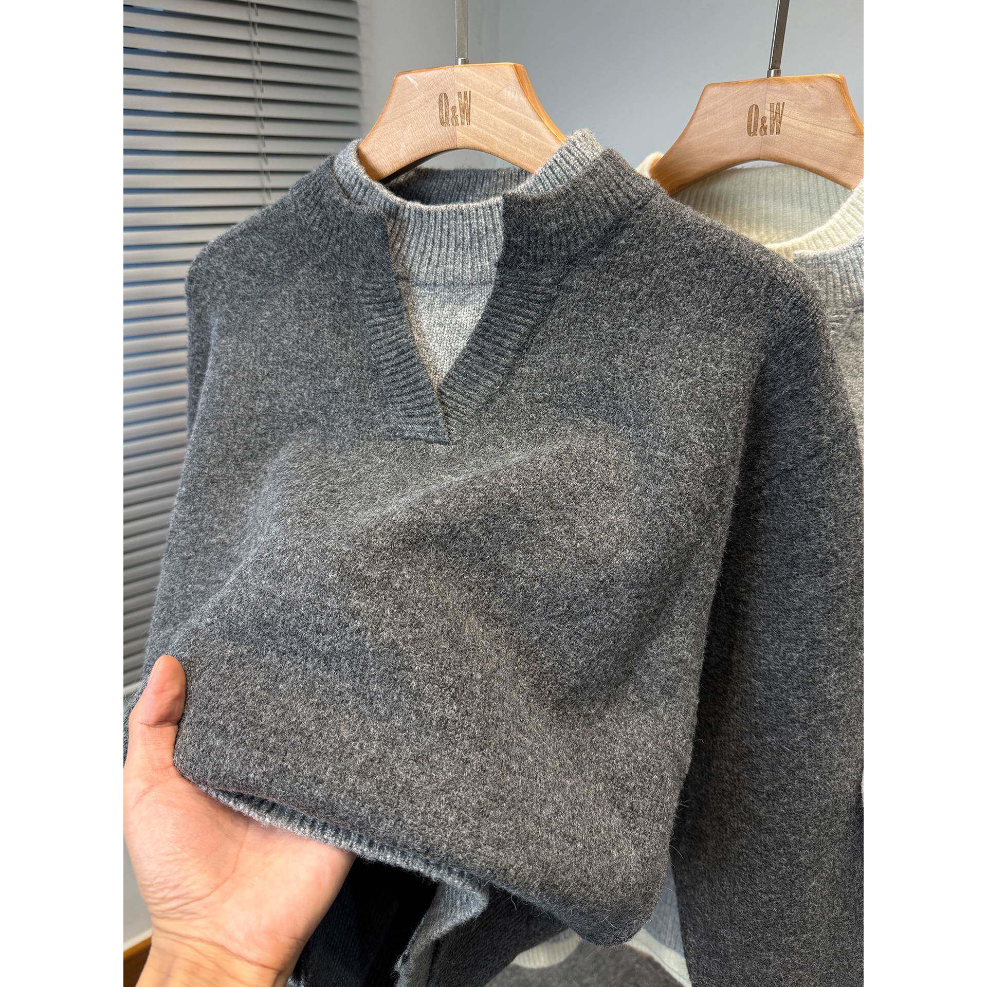 双层半高领假两件毛衣男宽松韩版套头针织衫男装秋冬季加厚线衣潮