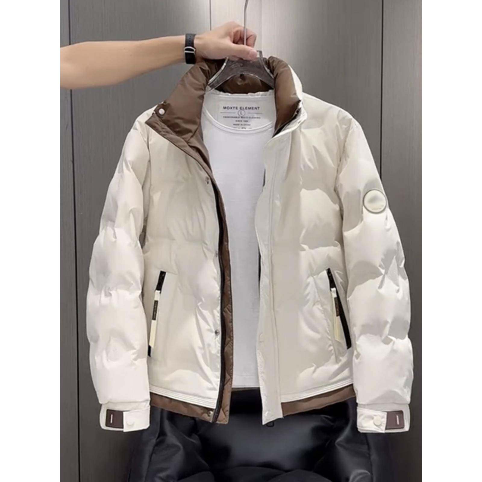 白鸭绒羽绒服男士冬季2024新款短款加厚保暖潮牌青年帅气立领外套