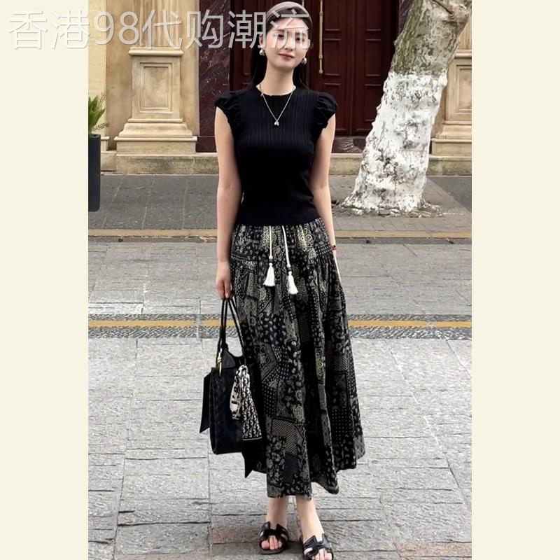 欧洲站夏装新款轻奢名媛气质高级感洋派时尚显瘦上衣半身裙两件套