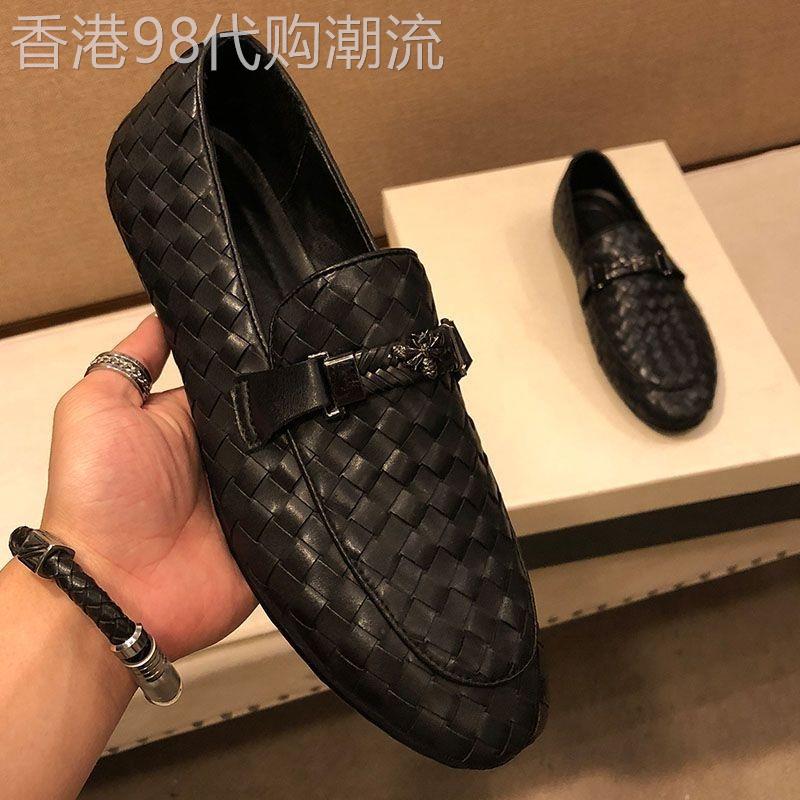 IT ins潮牌休闲皮鞋男士商务白色编织马衔扣驾车一脚蹬懒人套脚鞋