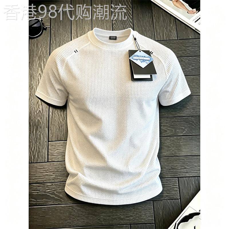 华夫格速干短袖T恤男夏季潮牌蜂窝正肩刺绣青年圆领休闲百搭上衣