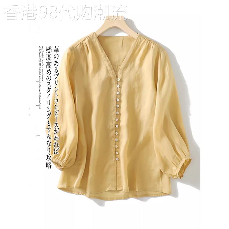 欧洲站白色棉麻衬衫女高级感轻奢2026夏季新款宽松亚麻纯色娃娃衫