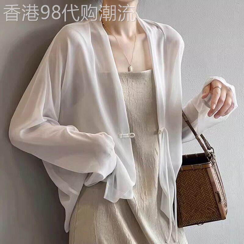 潮牌新中式国风雪纺防晒衣女夏季配吊带连衣裙小披肩开衫薄纱罩衫