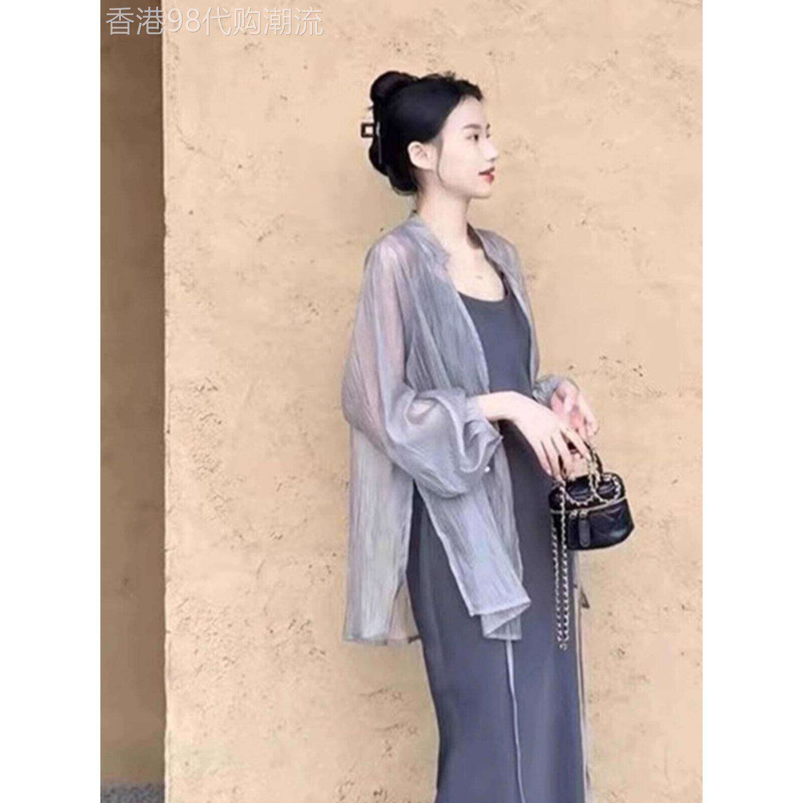 防晒开衫薄款女2025新款夏季外搭配吊带裙子小披肩新中式雪纺上衣