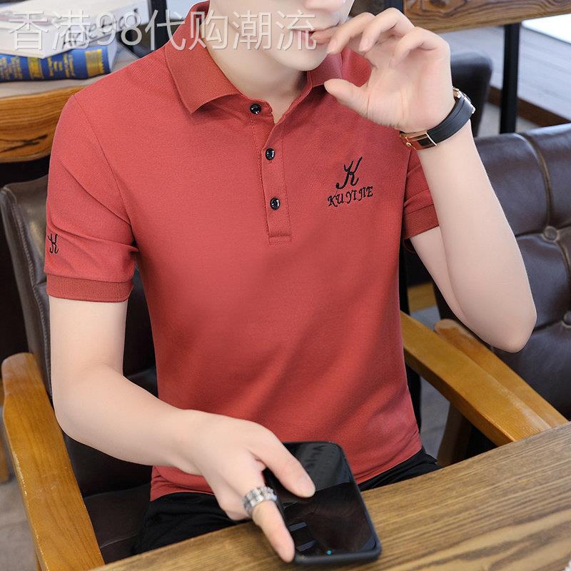 红色短袖t恤男休闲翻领2025夏季新款刺绣男士polo衫纯棉半袖薄款