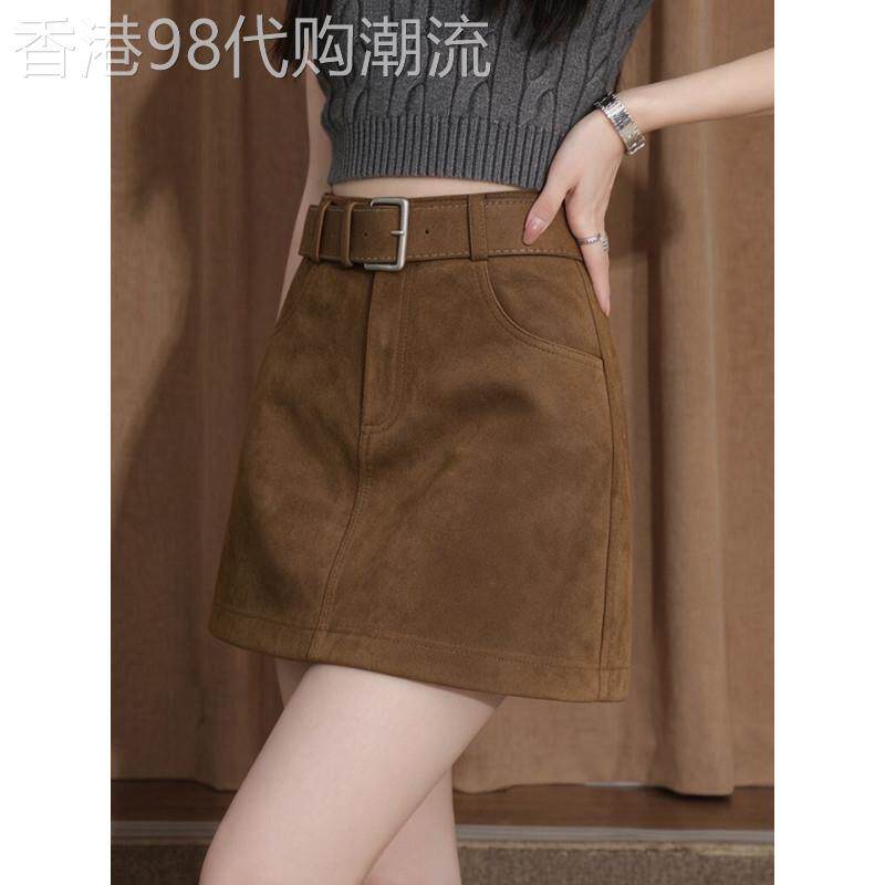 咖色鹿皮绒半身裙女秋冬2026新款a字包臀美拉德伯克利高知短裙子