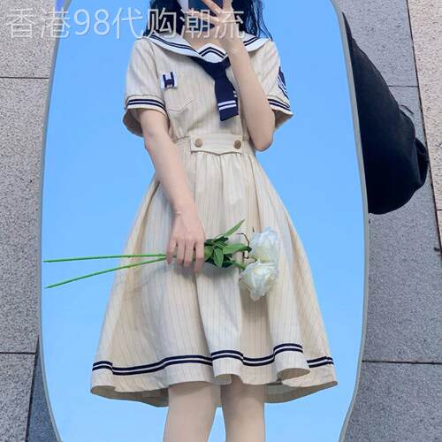 潮牌日系JK学院风连衣裙女夏季2025新款时尚减龄小个子大摆百褶裙