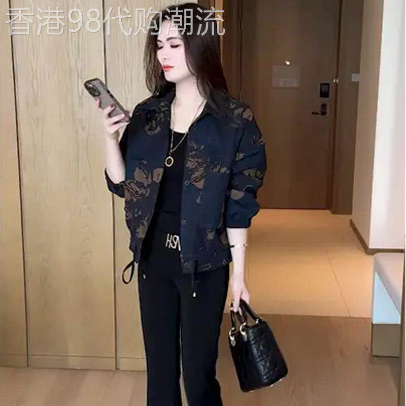 小个子时尚短款外套女2026秋季新款洋气印花抽绳夹克衫长袖上衣