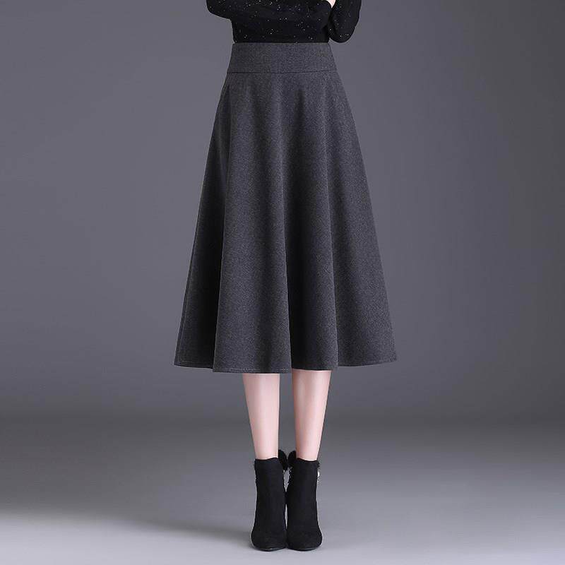 灰色毛呢半身裙女秋冬2025新款高腰大码a字裙中长款冬季百搭伞裙