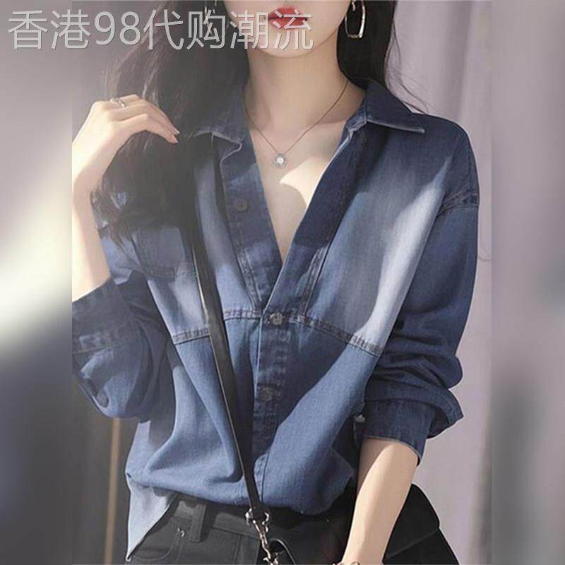 潮牌牛仔衬衫女款2026年新款秋季气质个性百搭宽松轻奢高级感上衣