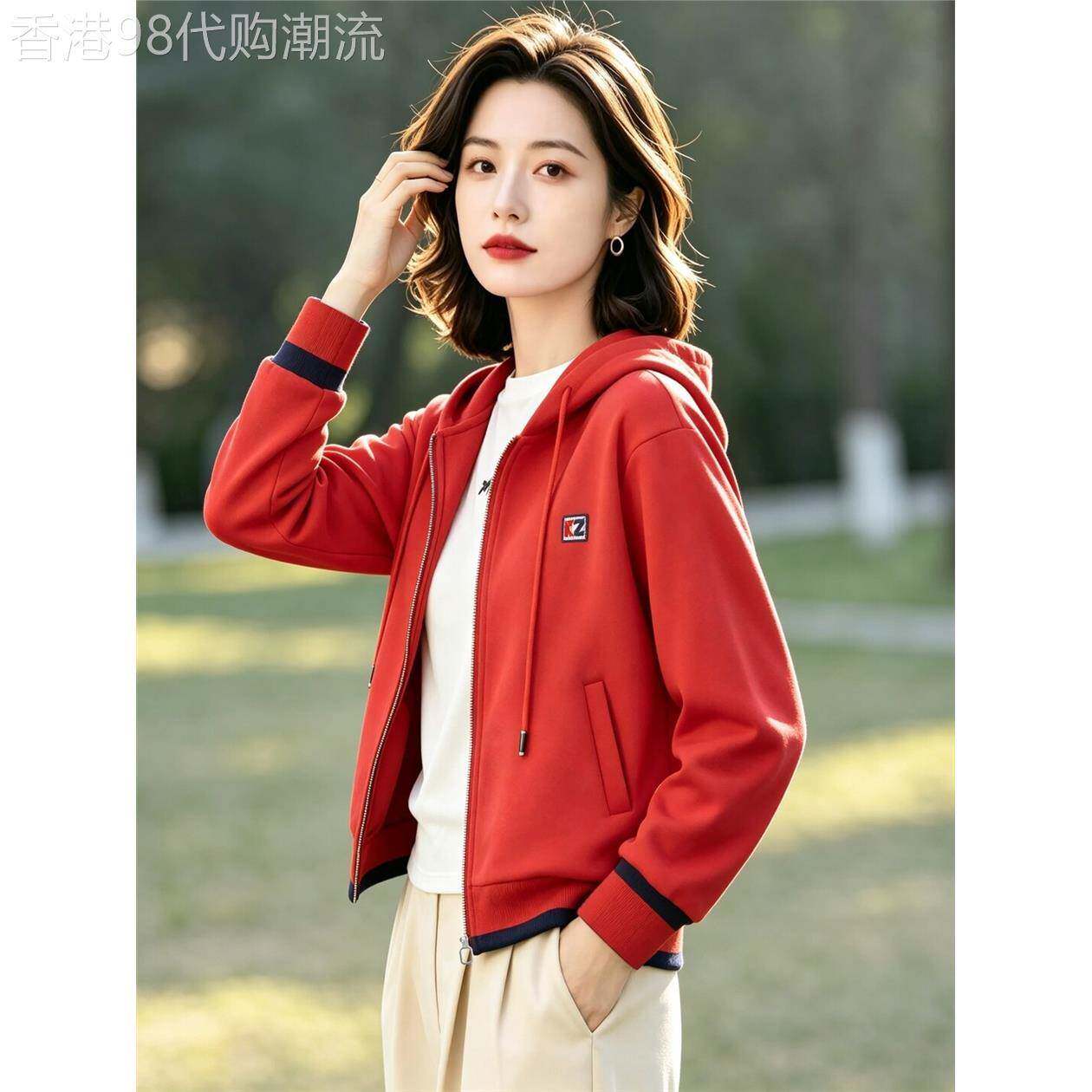 连帽卫衣外套女春秋季新款2026时尚休闲洋气韩版百搭开衫夹克上衣
