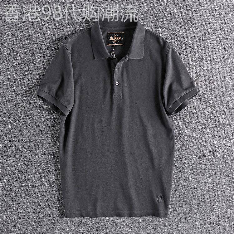 代购夏季做旧重水洗珠地棉青年翻领T恤纯色休闲百搭男士polo衫短