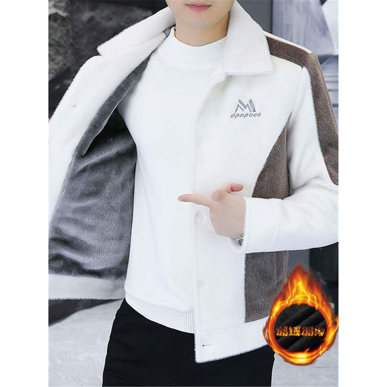 高端品牌水貂绒夹克外套男翻领加绒加厚韩版潮流休闲时尚毛呢上衣