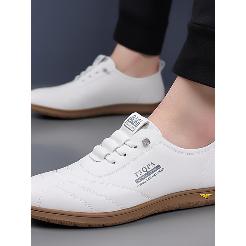 春秋新款真皮透气软底一脚蹬休闲皮鞋时尚百搭男士驾车软底小白鞋