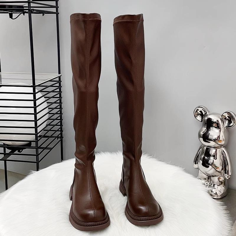 香港真皮过膝长筒靴2025秋冬新款爆款加绒平底显瘦高筒骑士长靴子
