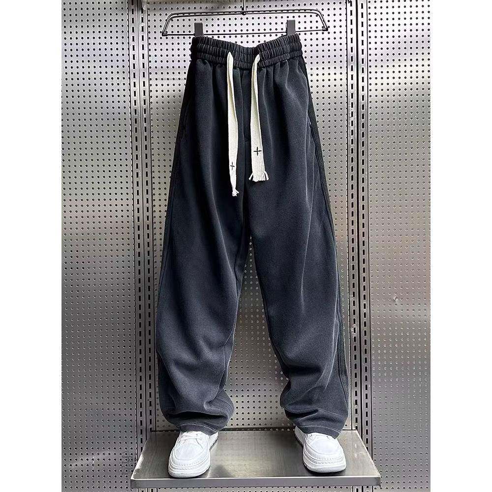 MAROLIO~引领街头时尚！美式高街宽松直筒长裤男覆古水洗休闲卫裤