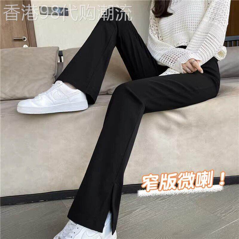 微喇叭裤子女秋冬加绒2025新款高腰修身显瘦开 叉休闲 黑色西装女