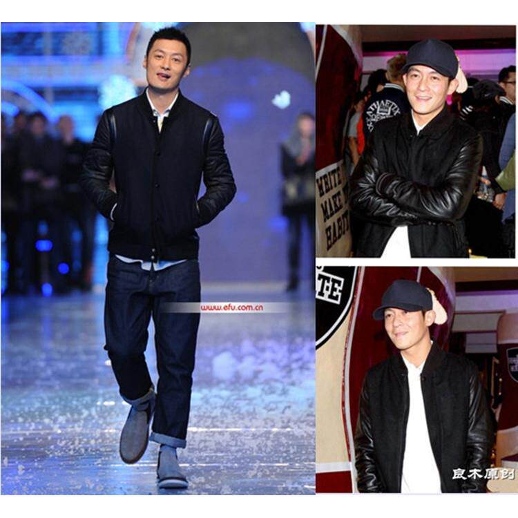 香港IT代购日系皮袖棒球服男潮牌夹克大码加厚秋冬情侣外套