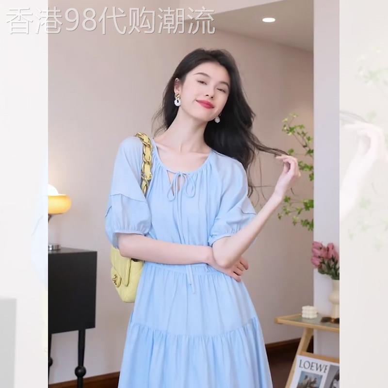 法式天蓝色雪纺洋装女夏季2026新款高级感超好看宽松气质长裙子