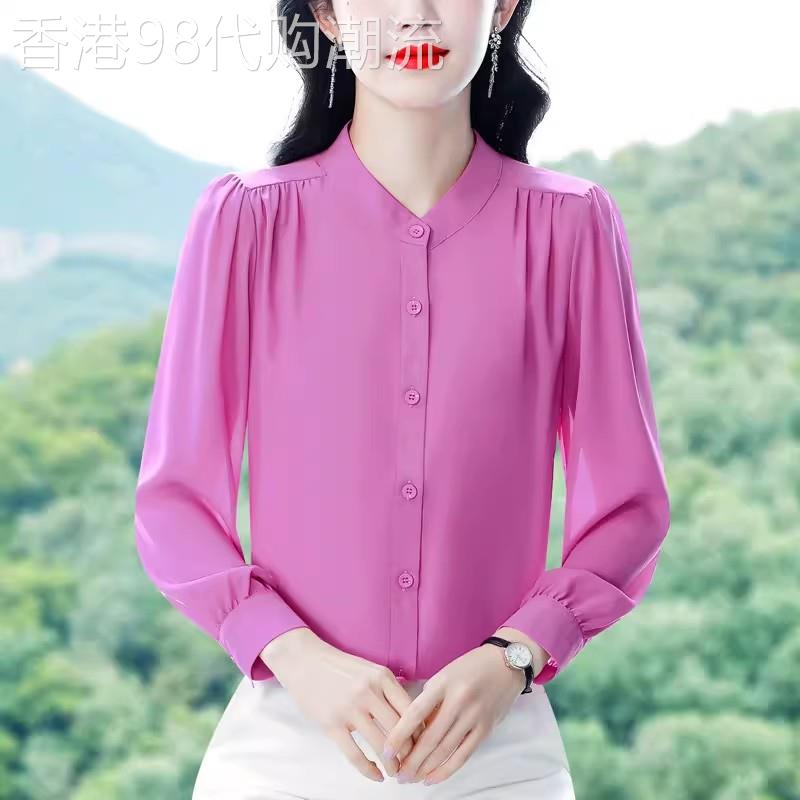 气质优雅纯色雪纺衬衫2026夏季新款洋气减龄妈妈装宽松显瘦上衣