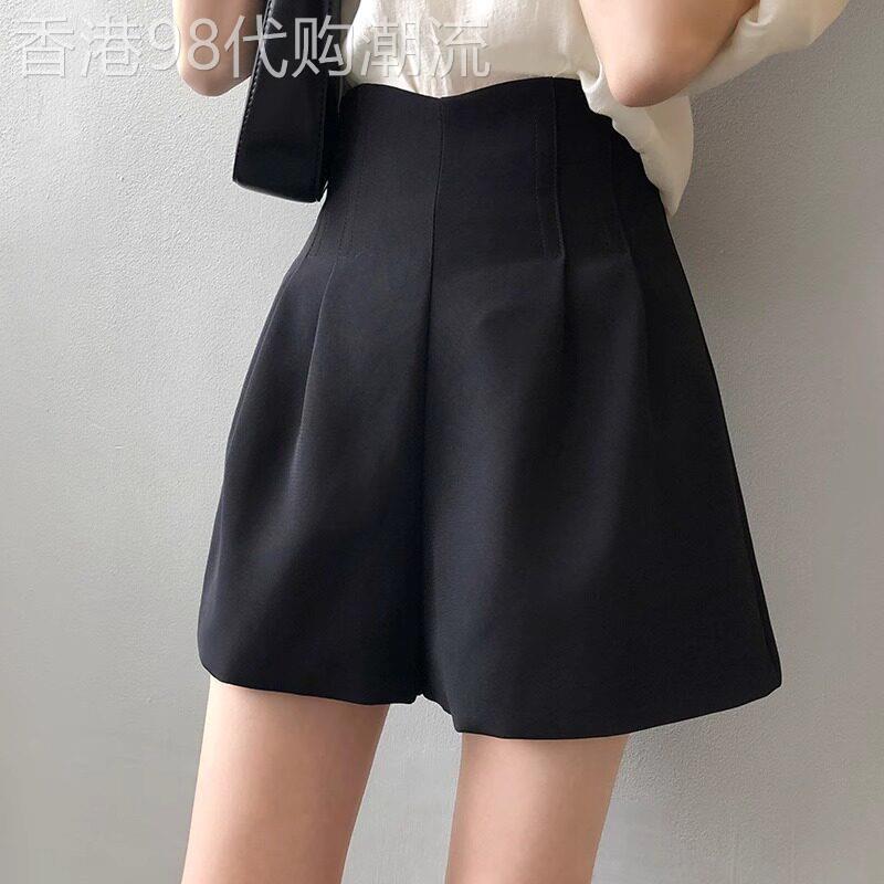 黑色短裤女夏季2026新款a字高腰显瘦休闲宽松阔腿西装五分裤子女