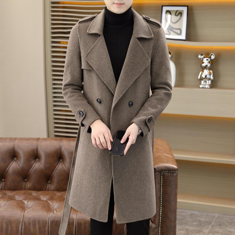 高端双面羊毛呢大衣男中长款帅气过膝2024新款西装领羊绒风衣外套