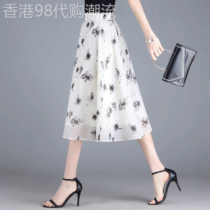 松紧腰雪纺半身裙女小个子百褶裙垂感裙子夏季中长款A字裙伞裙薄