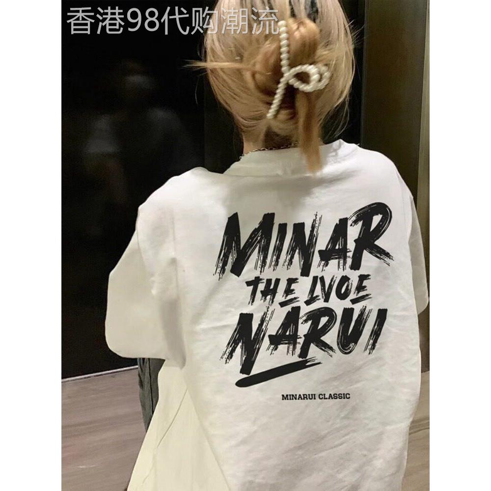 欧美覆古白t恤夏季女式短袖纯棉宽松大版休闲印花西式潮流品牌