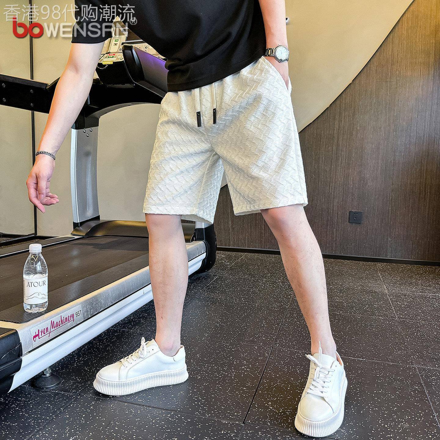 冰丝条纹休闲短裤男士2026新款夏季潮流痞帅外穿运动五分裤子男款