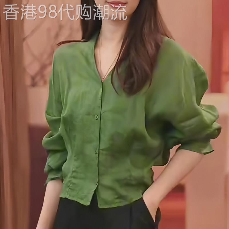 别致收腰显瘦绿色上衣女2026年夏季新款显白气质减龄通勤洋派衬衫
