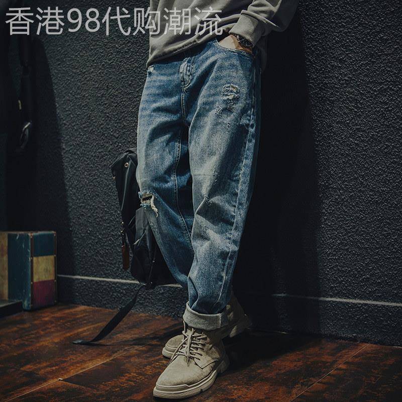 it neith BIAS潮牌破洞牛仔裤男春秋款时尚宽松直筒潮流百搭哈伦