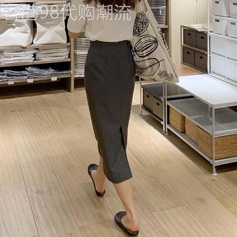 灰色西装半身裙女2026夏季新款高级感职业a字裙中长版开叉一步裙
